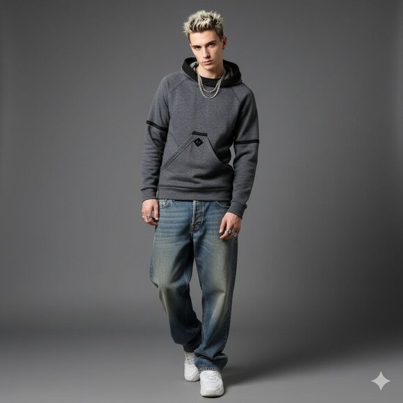 Armani Jeans Gray Front Pocket Hooded Pullover Sweatshirt Men's Size Large - Picture 9 of 14